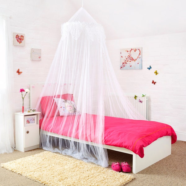 Betthimmel | Mädchenbettwäsche | Mädchen Schlafzimmer | Kinderzimmer Accessoires | Baby Betthimmel | Lesehöhle | Schlafzimmer Dekoration | Rosa + Weiß