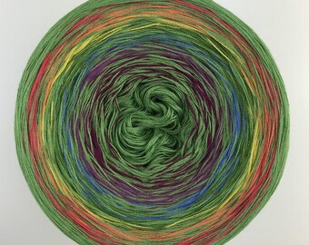 Crazy Frog Gradient Yarn, Green Yarn, Cotton Blend Ombre Yarn Cake, Wolltraum Yarn