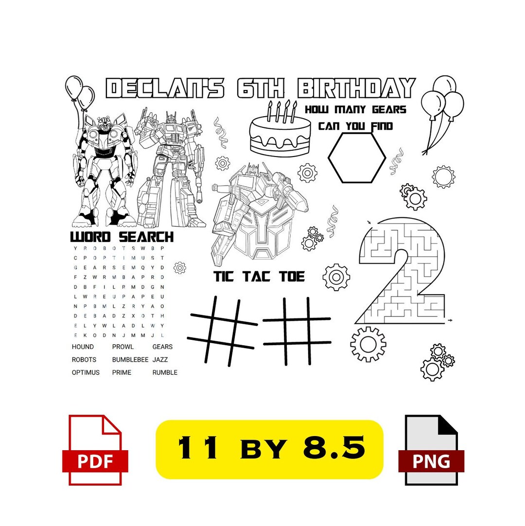 Transformers Placemat/ Activity Sheet Etsy