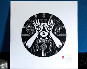 Pythia linocut
