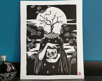 Head like a hole #1 linocut