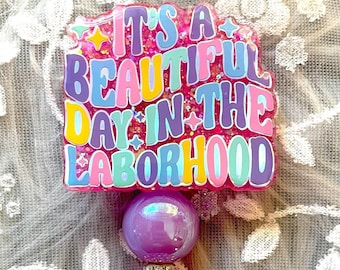 Labor and Delivery Nurse Badge Reel, Glitter, Beaded