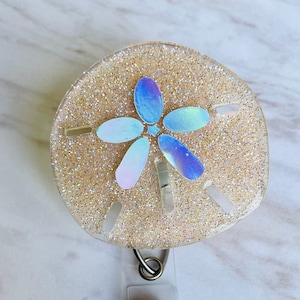 Sand Dollar Badge Reel, Ocean Badge Reel, Sea Badge Reel, Teacher Gift, Nurse Gift, Glitter Badge, Name Tag, Retractable Badge Reel