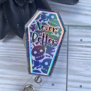 Coffin Halloween Badge Reel,  Emo Badge Reel, Skull Badge Reel, Halloween Badge Reel, Glitter Badge Reel, Nursing Badge Reel, Funny Badge