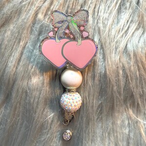 Heart Cherry Badge Reel, Cherries Badge Reel, Gift for Her, Teacher Badge, Nurse Badge, Teacher Gift, Health Care Gift, ID Holder