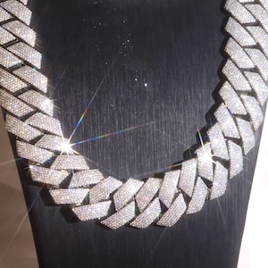 Cadena y pulseras de eslabones cubanos de 26 mm con incrustaciones de diamantes de imitación, collar de plata gruesa, joyería hip hop.