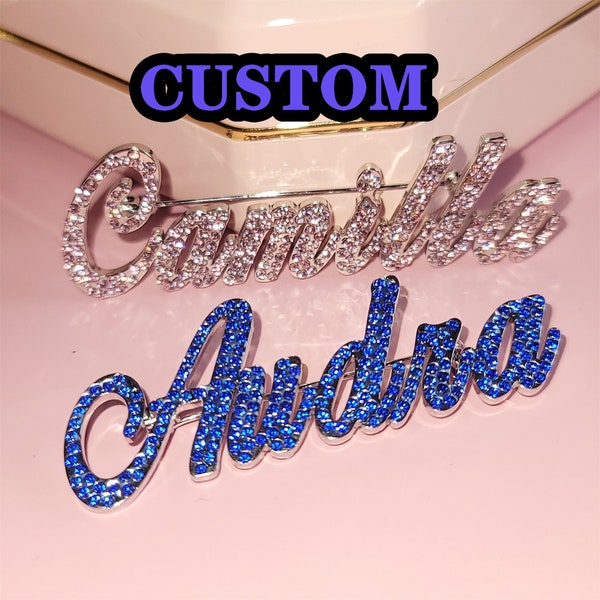 Custom Any Color Crystal Rhinestones Brooch Pins,Bling Personalized Name Lapel Pins,Personalized Jewelry for Team Members,Birthday Gifts