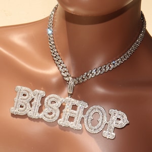 Cadena de eslabones cubanos personalizada Big Baguettes Name Necklace, Iced Out Letter Pendants, Hip Hop Custom Nameplate Jewelry, Regalos para su cumpleaños