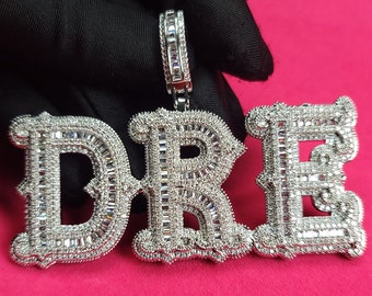 Iced Out Customized Big Baguettes Letters Pendant with Rope Chain,Custom Name Necklace,Hip Hop Personalized Jewelry,Birthday Gifts for Her