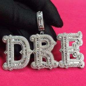 Iced Out Customized Big Baguettes Letters Pendant with Rope Chain,Custom Name Necklace,Hip Hop Personalized Jewelry,Birthday Gifts for Her