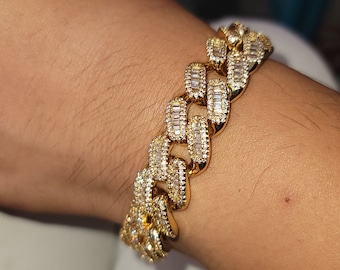Iced Out Baguette Cuban Link Bracelet: VVS Cubic Zircon, Hip Hop Jewelry