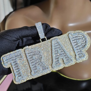Collar personalizado con letra baguette grande, collar con nombre de diamante personalizado, cadena con placa de identificación personalizada, joyería hip hop, regalo para él.