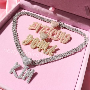 Custom Cursive Letter Name Necklace Jewelry with Cuban Chain,Bling Icy Zircon Name Necklace ,Personalized Jewelry,Prom Party Gifts for Her
