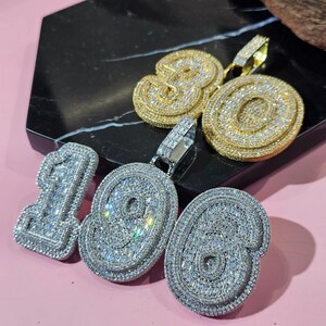 Iced Out Custom Number Pendant: Two-layer Cuban Chain, Personalized Hip ...