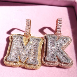 Two Layers Iced Out Initial Pendant Chain | Hip Hop Jewelry | Gift For Him | Cubic Zircon Diamond Initial Necklace | Custom Birthday Gift