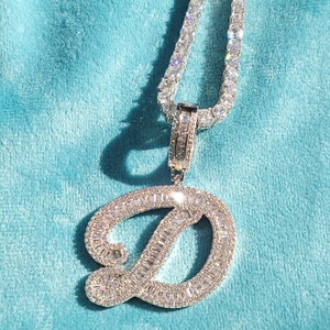 Diamond tennis necklace with letter pendant hotsell