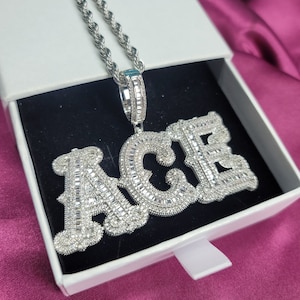 Iced Out Customized Big Baguettes Letters Pendant with Rope Chain,Custom Name Necklace,Hip Hop Personalized Jewelry,Birthday Gifts for Her zdjęcie 7