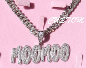 Icy Cursive Font Nameplate Necklace,Custom Necklace with Cuban Chain,Personalized Name Necklace,Name Pendant,Birthday Jewelry gifts for Her