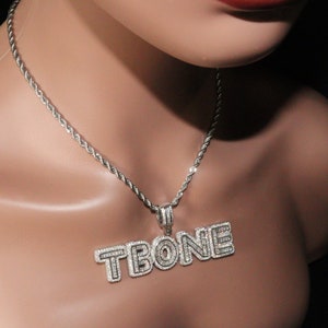 Icy Custom Name Necklace: Mini Bling CZ Baguette Letter Choker,Personalized Jewelry,Rope Chain,Prom Jewelry Gift