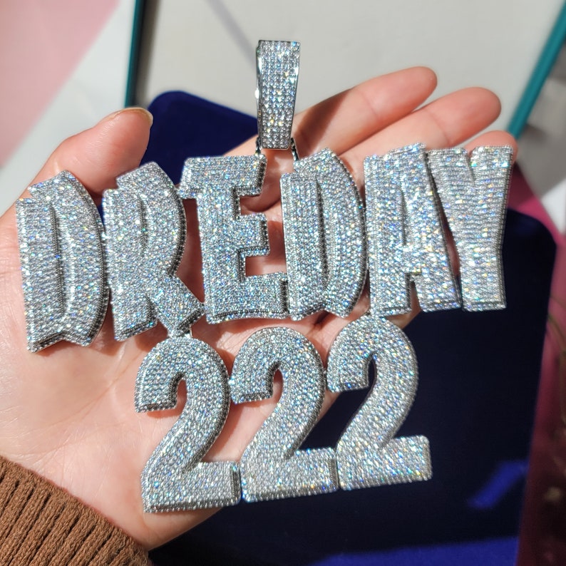 Iced Out gepersonaliseerde grote naam hanger met 12 mm Cubaanse schakelketting, aangepaste naam ketting, aangepaste ketting, hiphop sieraden, aangepaste verjaardagscadeaus afbeelding 3