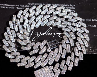 Iced Out 20MM Miami Cuban Link Chain,thick Silver Diamond Necklace
