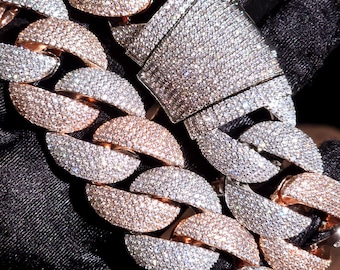 Iced Out Heavy Thick 24 mm Cuban Link Chains, Naszyjniki z mikro diamentami, Kształt księżyca
