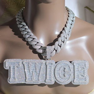 Iced Out Custom Name Cuban Link Necklace: Hip Hop Jumbo Letter Pendant,Engarve Chain