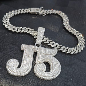 Customize 2-Tone Big Number Name Charm Pendant with Cuban Chain,Iced Out Custom Necklace,Gift For Him,Personalized Hiphop Birthday Jewelry