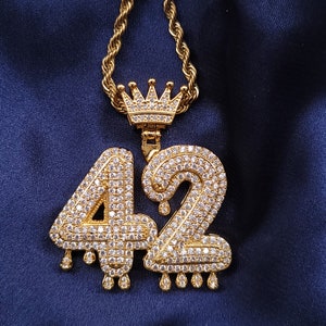 Collar colgante de número de nombre personalizado, collar de letras de goteo de corona de fianza con cadena de cuerda, collar inicial personalizado, joyería de hip hop para hombres