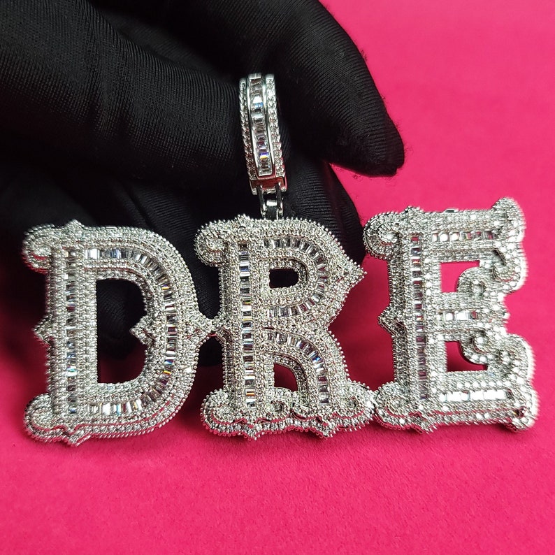 Iced Out Customized Big Baguettes Letters Pendant with Rope Chain,Custom Name Necklace,Hip Hop Personalized Jewelry,Birthday Gifts for Her zdjęcie 1