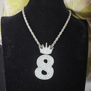 Custom Iced Out Jumbo Letter Crown Bail Pendants,Cuban Chain,Custom Numbers Name Necklace,Birthday Gift For Him,Personalized Jewelry