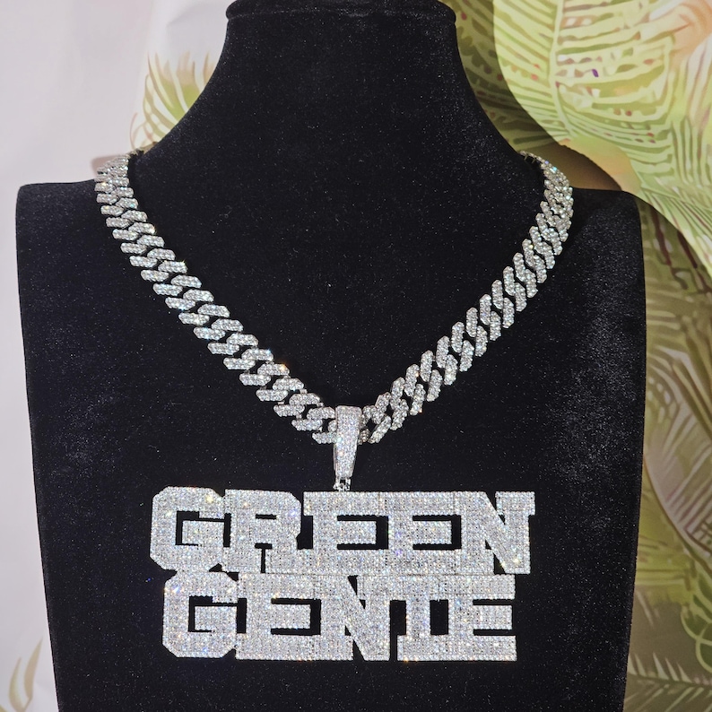 Iced Out Custom Number & Name Pendants with 12mm Cuban Chain,Birthday Necklace,Personalized Jewelry image 2