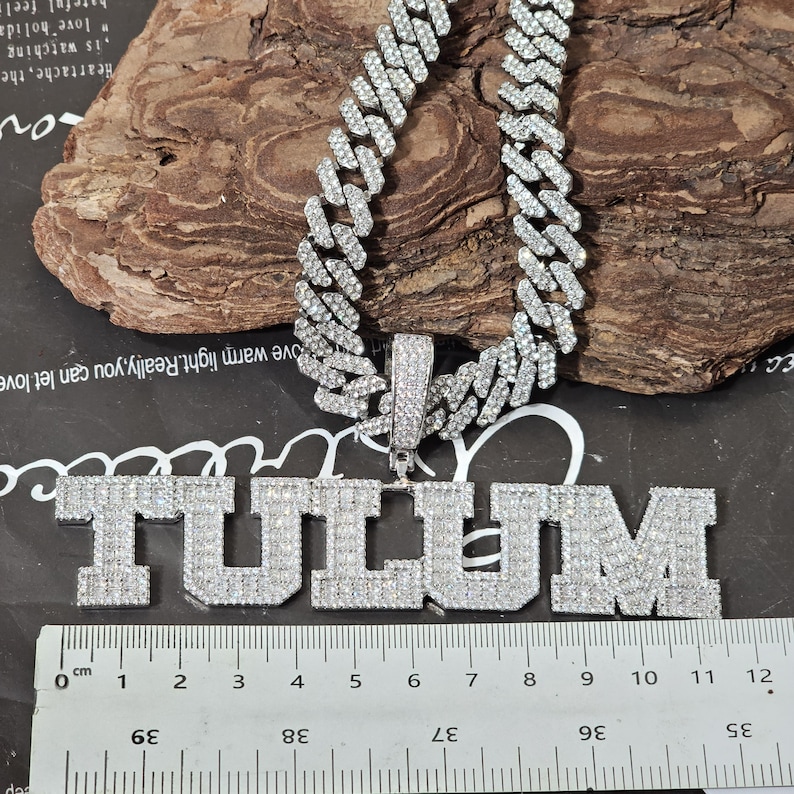 Custom Iced Out Diamond Number & Name Pendants with 12mm Cuban Chain,Custom Birthday Year  Necklace,Jewelry Gifts for Her,Gift for Him