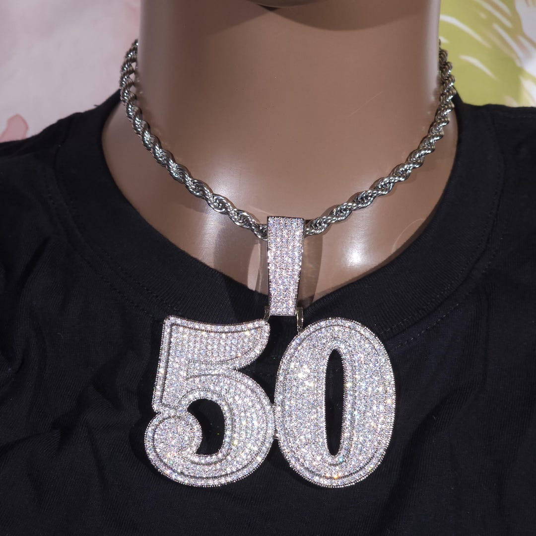 Iced Out Custom Number Pendant Necklace: 5mm Rope Chain, Hip Hop ...