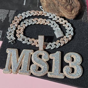 Iced Out Custom Big Name Pendants with 2-Color 15mm Cuban Link Chain,Custom Diamond Chain Men,Hip Hop Jewelry,Custom Necklace,Gift for Him
