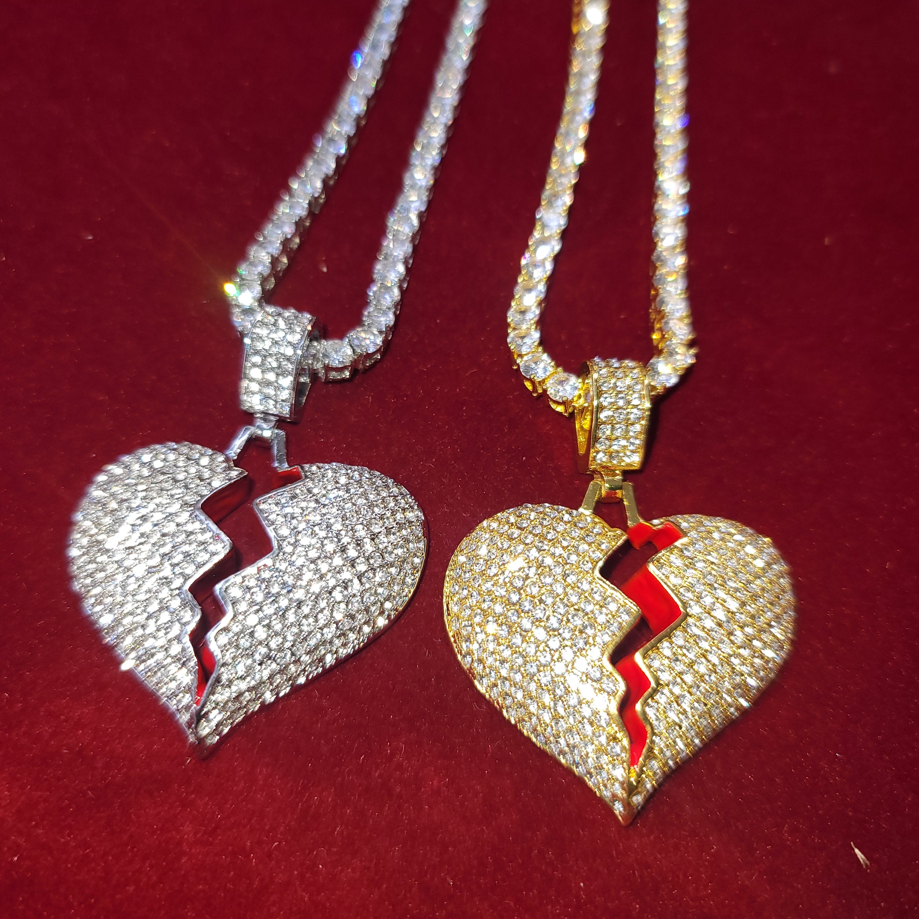Full Iced Out Broken Heart Necklace With Tennis Chain pendant