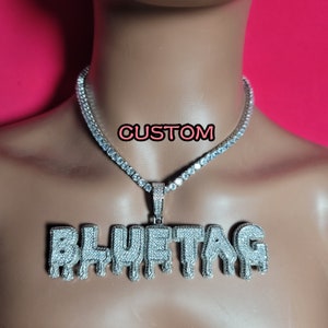 Collar colgante de carta de goteo helado personalizado, cadena de gargantilla de placa de identificación personalizada helada, joyería de hip hop, regalo de cumpleaños para ella, joyería de baile