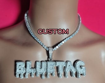 Gepersonaliseerde Icy Drip Letter hanger ketting, iced out aangepaste naamplaat Choker Ketting, Hip Hop sieraden, verjaardagscadeau voor haar, Prom Sieraden