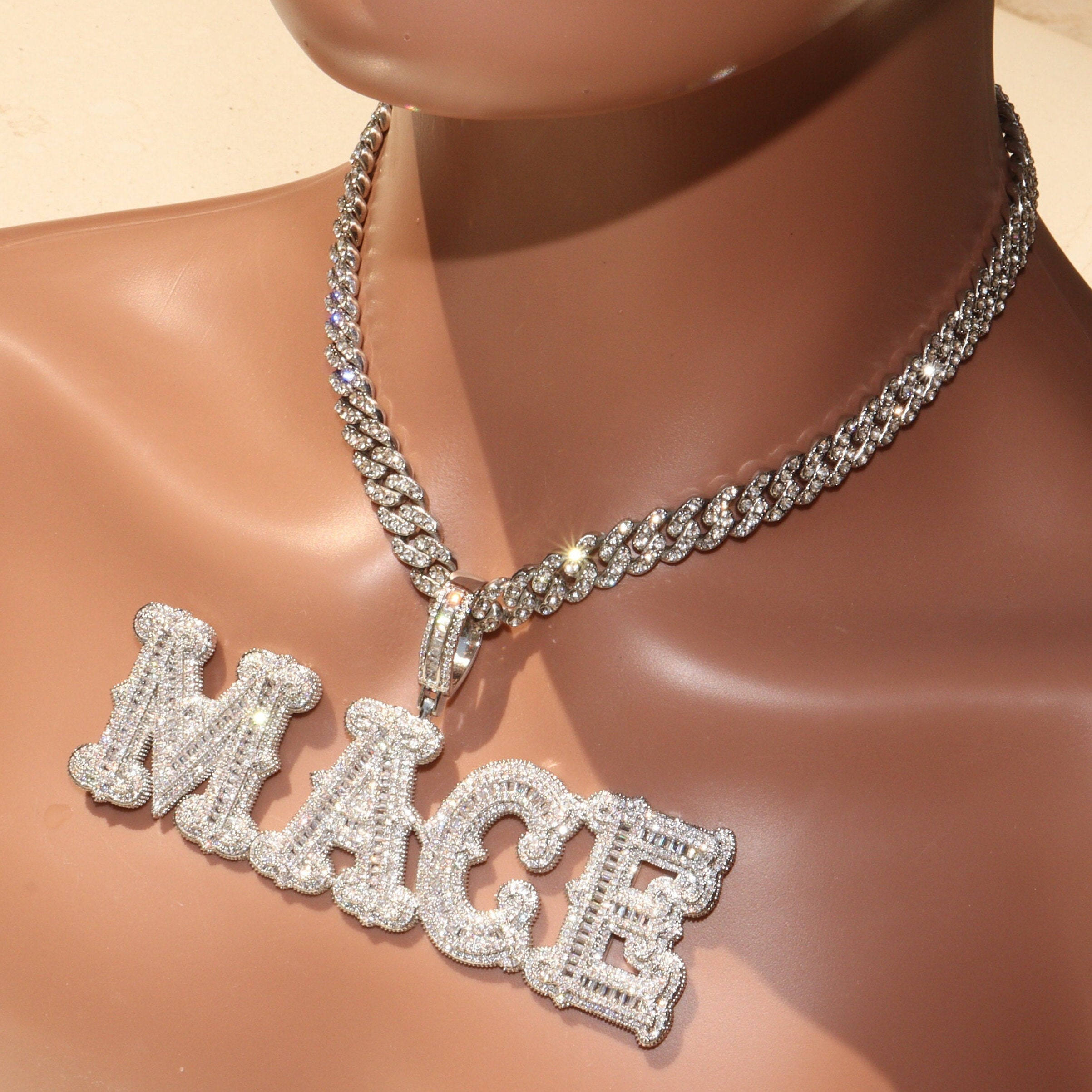 Custom Big Baguettes Number Name Necklace With Cuban Chain hip Hop Jewelry iced Out Personalized Name Pendant gift for Her birthday Gifts Etsy Australia