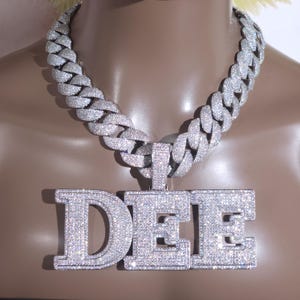 Iced Out Custom Jumbo Letter Pendant,24 MM Cuban Chain,Personalized Name Necklace,Birthday Men&#39;s Jewelry