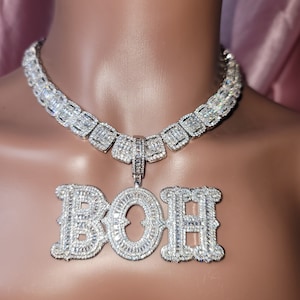Iced Out Personalized Name Pendant with Big Baguette Chain,Initial Custom Necklace,Icy Diamond Nameplate,Hip Hop Jewelry,Personalized Gifts