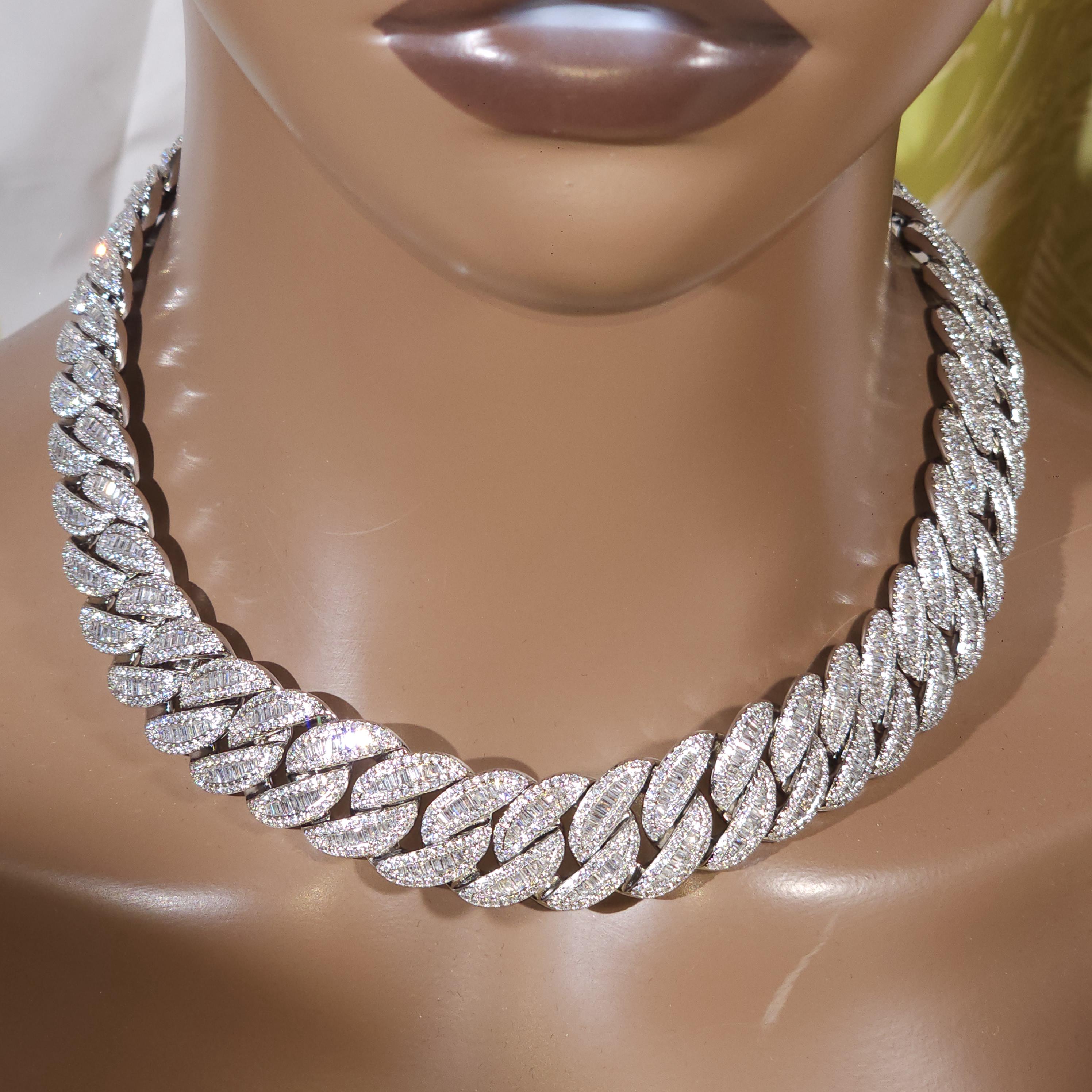 Iced Out 16MM Baguettecz Moon Shape Cuban Link Chain: Hip Hop