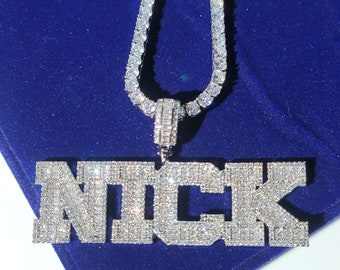 Icy Baguette Letter Pendant with Tennis Chain: Custom Name Necklace,Customized Nameplate Jewelry