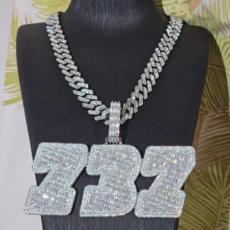 Rapper Pendant Numbers Iced Out Custom Baguette Letter Pendant: Personalized Name Necklace ...