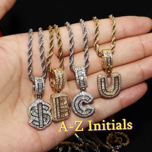 Baguette Initial Pendant Necklace: Bling Cubic Zircon Choker