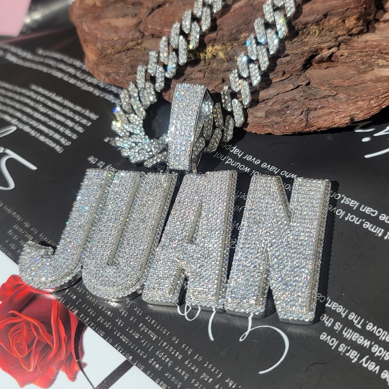 Iced Out gepersonaliseerde grote naam hanger met 12 mm Cubaanse schakelketting, aangepaste naam ketting, aangepaste ketting, hiphop sieraden, aangepaste verjaardagscadeaus afbeelding 1