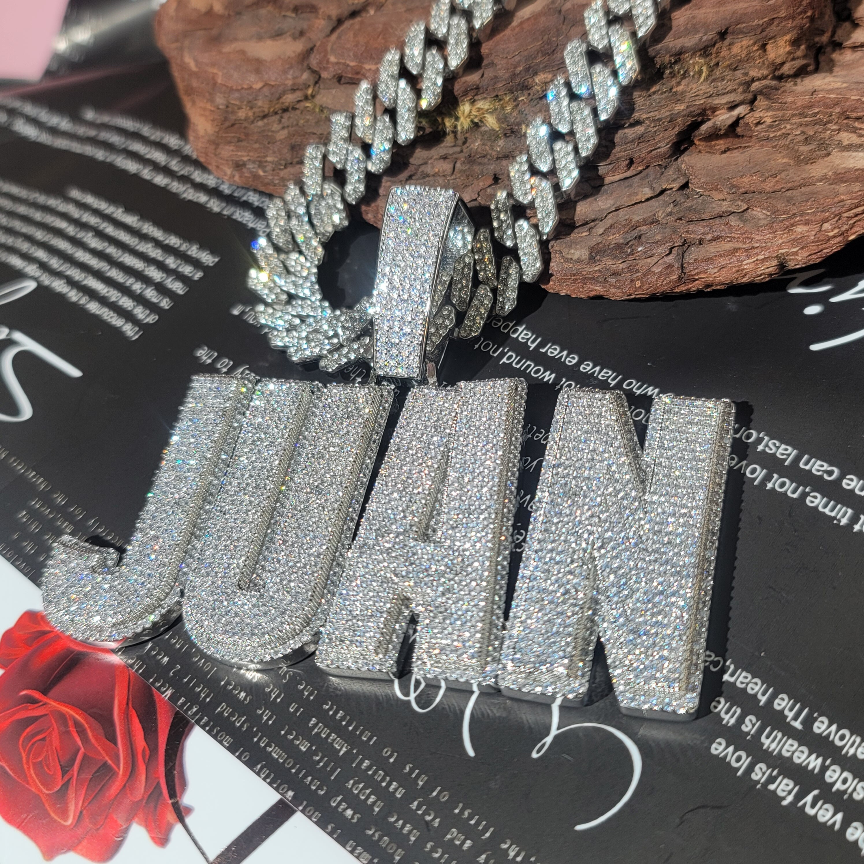 Collana Personalizzata Iced Out Uomo: Ciondolo Con Nome In Zirconi Cubici, Catena Tennis In Rame - Gioiello Hip Hop Per Donna E Uomo
