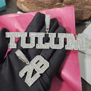 Custom Iced Out Diamond Number & Name Pendants with 12mm Cuban Chain,Custom Birthday Year  Necklace,Jewelry Gifts for Her,Gift for Him