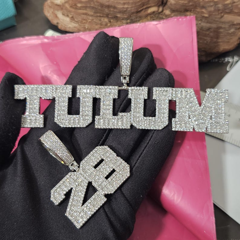 Custom Iced Out Diamond Number & Name Pendants with 12mm Cuban Chain,Custom Birthday Year  Necklace,Jewelry Gifts for Her,Gift for Him
