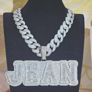Iced Baguette Custom Name Pendant: 24MM Diamond Cuban Chain, Hip Hop Rapper Jewelry